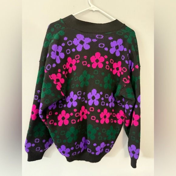 VTG SRL Michel Tex Hippie Boho Cardigan Floral Groovy Multi Color Black Size M L - Picture 6 of 7